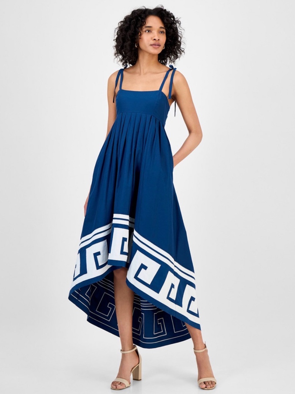 Rachel Rachel Roy Freda Cotton MidiDress Navy High Low Greek Key Hem Size 12 NWT